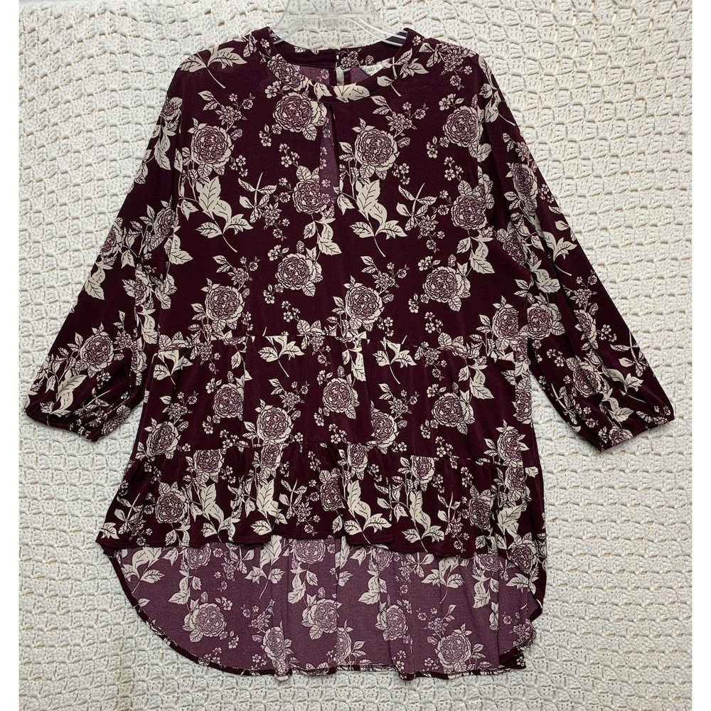 Cato Plum Floral Tunic with Cream Floral Print